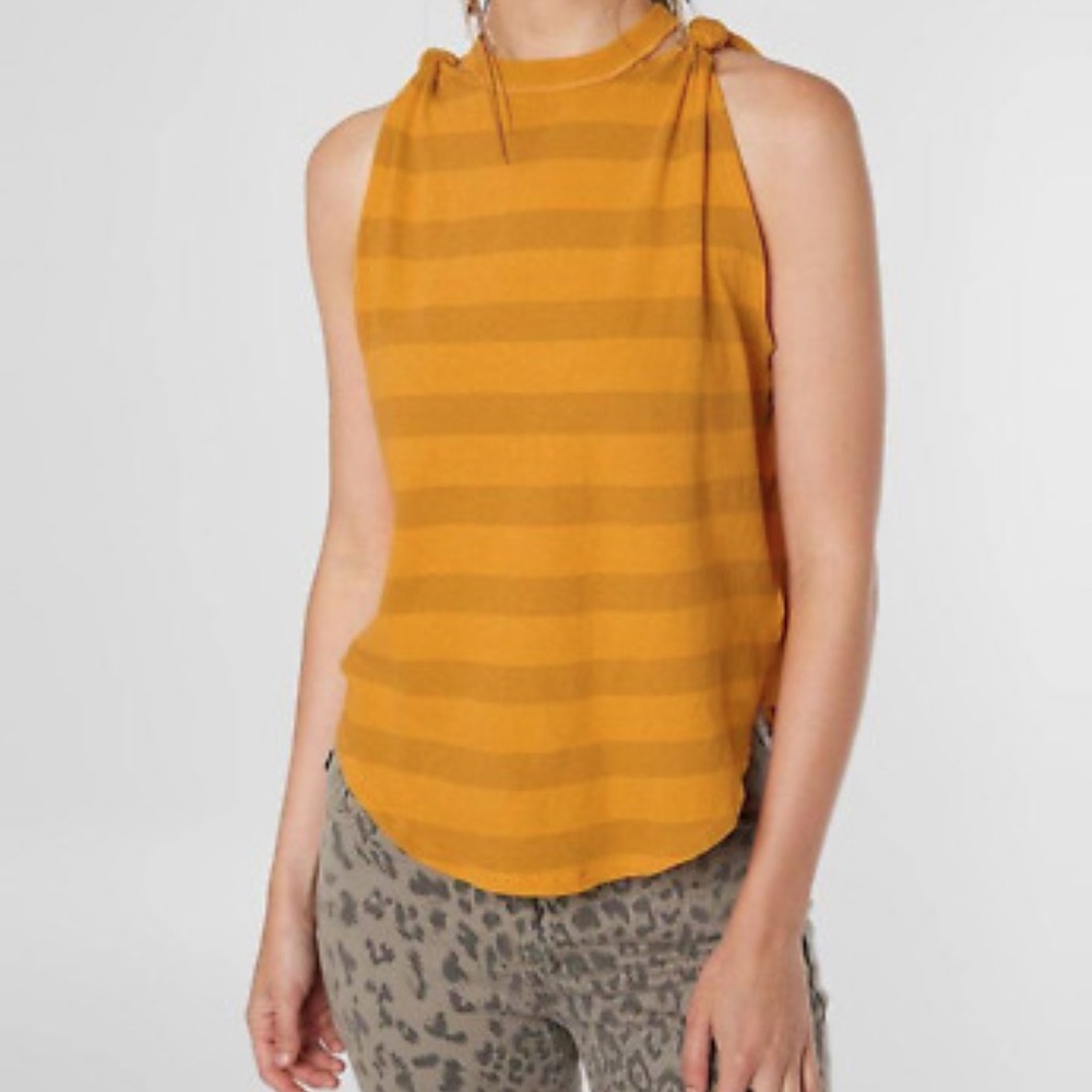Free People Orange Striped Twist Tank Top